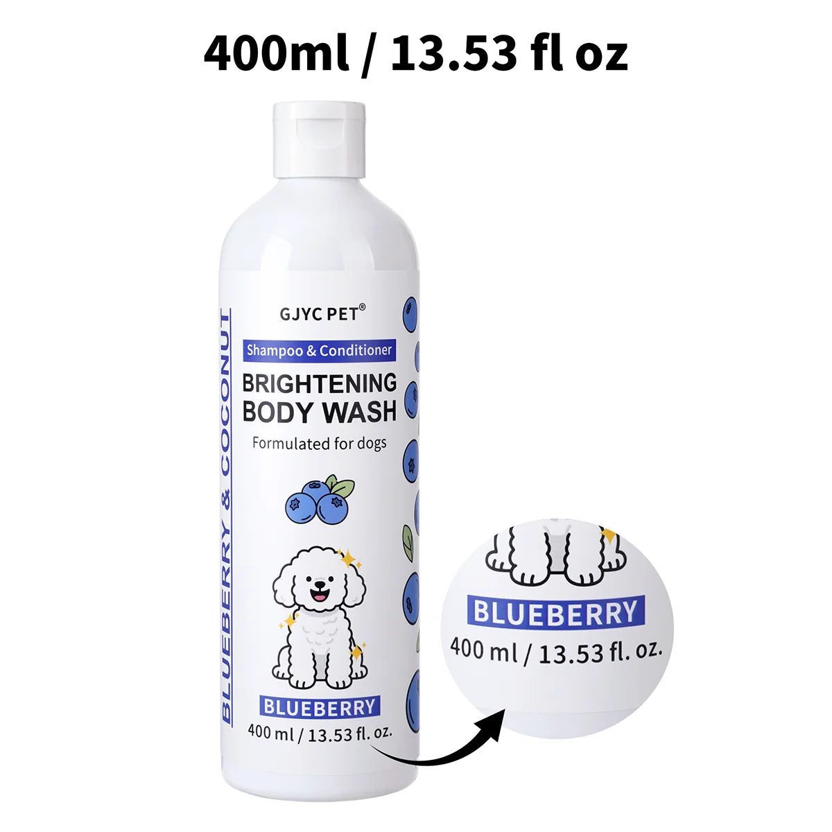🐾FurClean Dog💧Shampoo🧼Whitening Shampoo Blueberry Brightening Formula Enhances Fur Shine Softness Pet Grooming Care✨