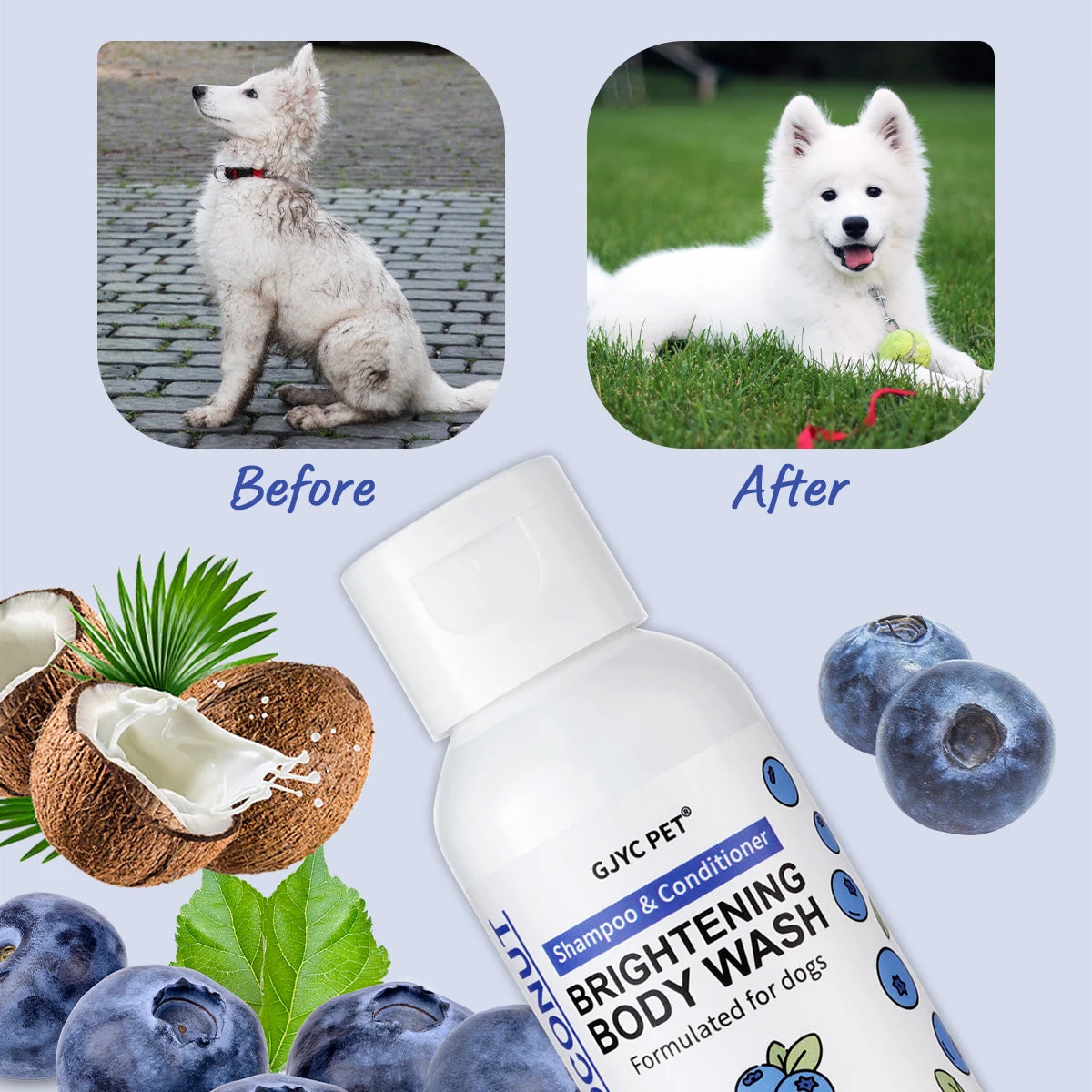 🐾FurClean Dog💧Shampoo🧼Whitening Shampoo Blueberry Brightening Formula Enhances Fur Shine Softness Pet Grooming Care✨