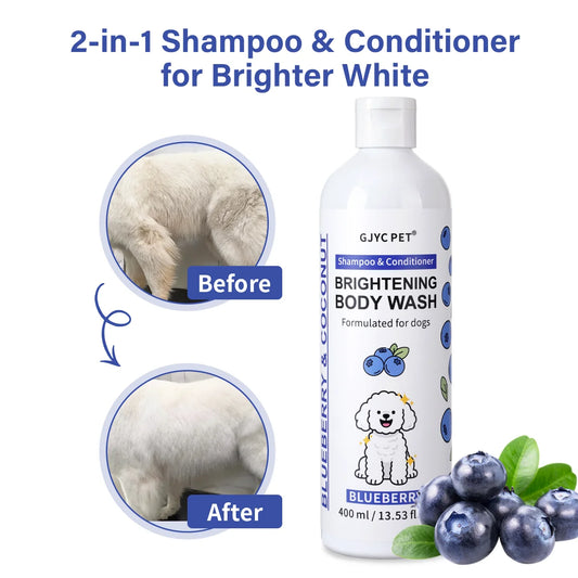 🐾FurClean Dog💧Shampoo🧼Whitening Shampoo Blueberry Brightening Formula Enhances Fur Shine Softness Pet Grooming Care✨