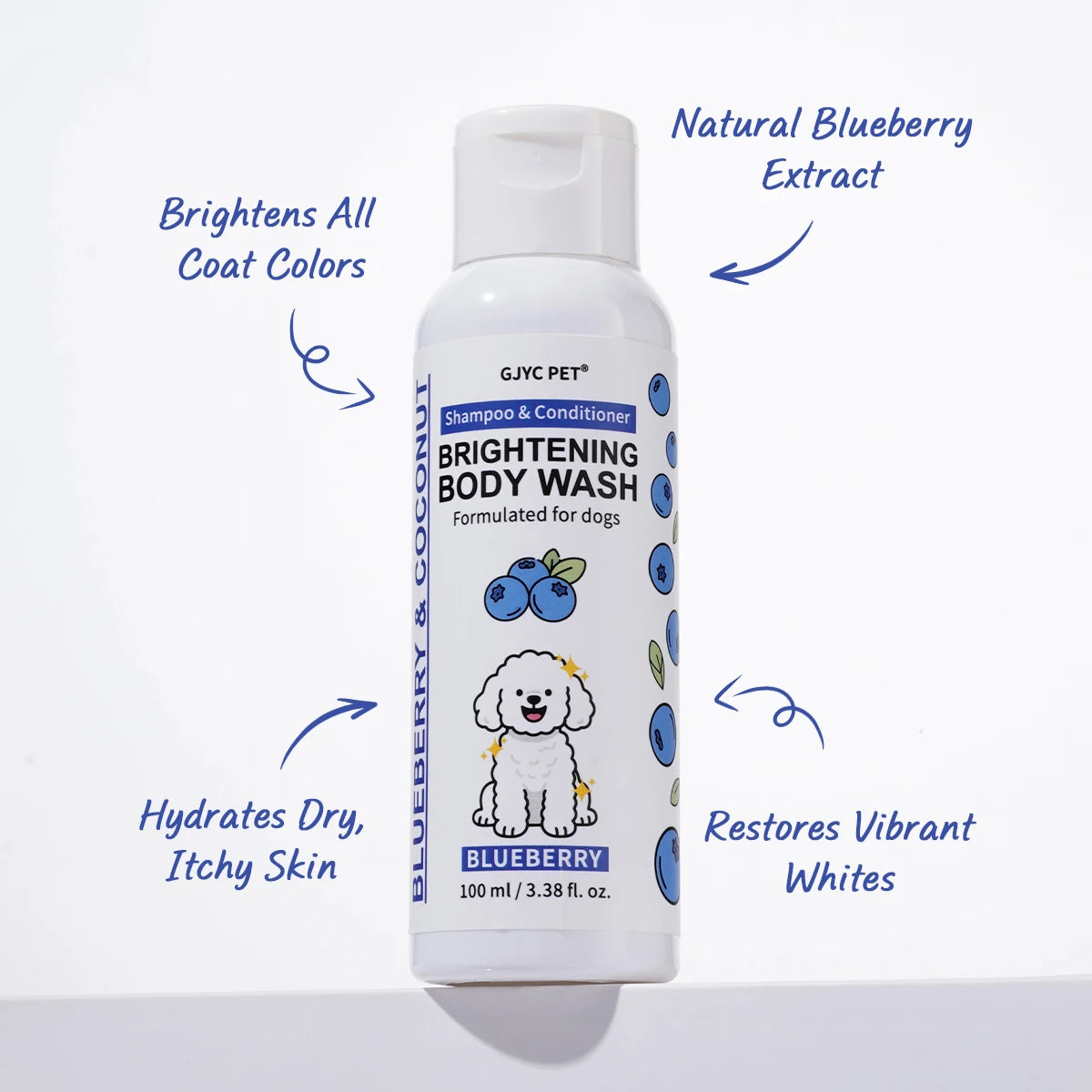 🐾FurClean Dog💧Shampoo🧼Whitening Shampoo Blueberry Brightening Formula Enhances Fur Shine Softness Pet Grooming Care✨